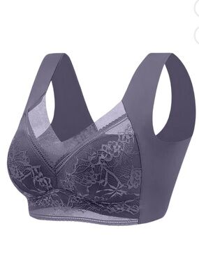 Seamless Wireless Lace Overlay Bralette Gray Full Coverage Lounge Bra XXL